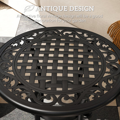 60cm Round Garden Table with Cast Aluminium Frame, Black