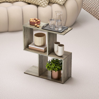 Side Table, Narrow End Table with Storage Shelves, Grey