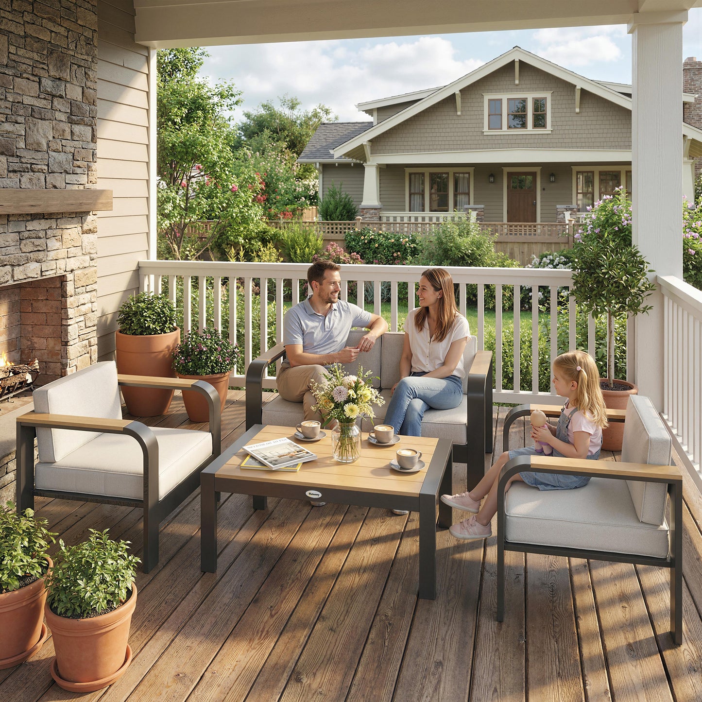 4 Seater Aluminium Garden Furniture Set with Olefin Cushions, Beige