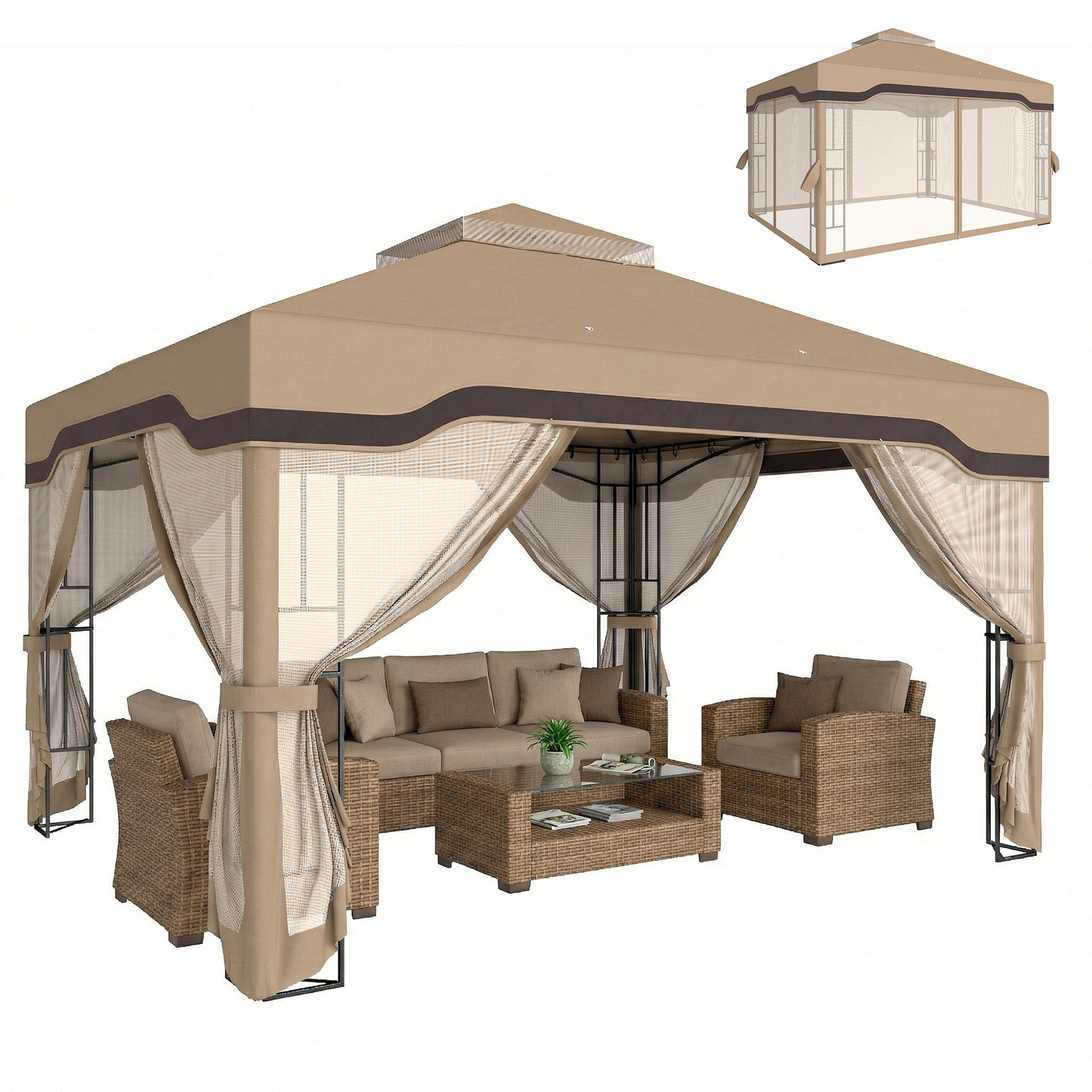 3 x 3.6 m Garden Gazebo with Shelves, UPF50+ Permanent Gazebo