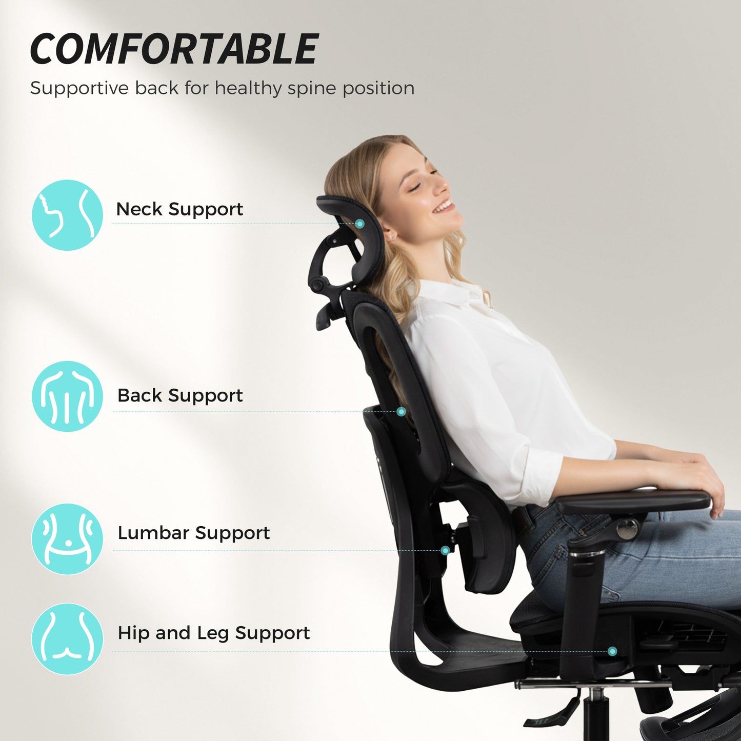Ergonomic Office Chair, Mesh Desk Chair with Lumbar Support, Footrest