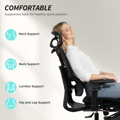 Ergonomic Office Chair, Mesh Desk Chair with Lumbar Support, Footrest