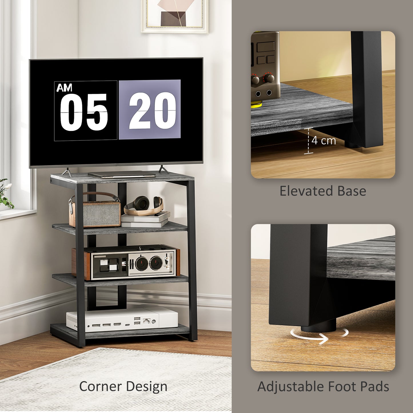 HiFi Rack Stand w/ 4-Tier Record Player Stand Dark Grey