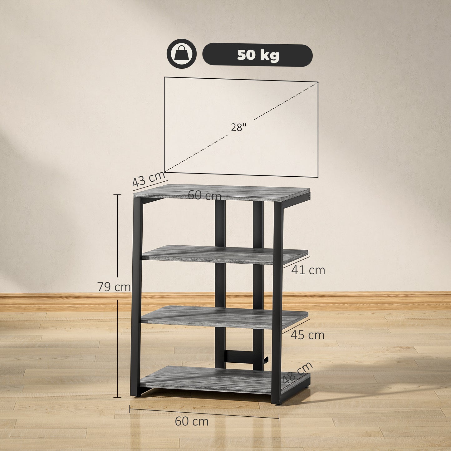 HiFi Rack Stand w/ 4-Tier Record Player Stand Dark Grey