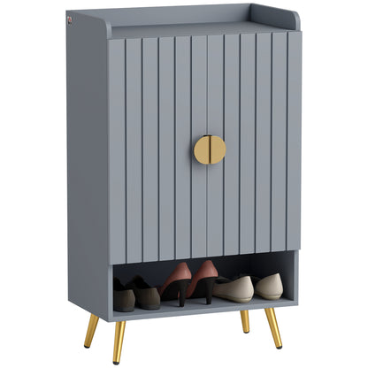 Shoe Cabinet with Beadboard Doors for 15 Pairs of Shoes, Light Grey