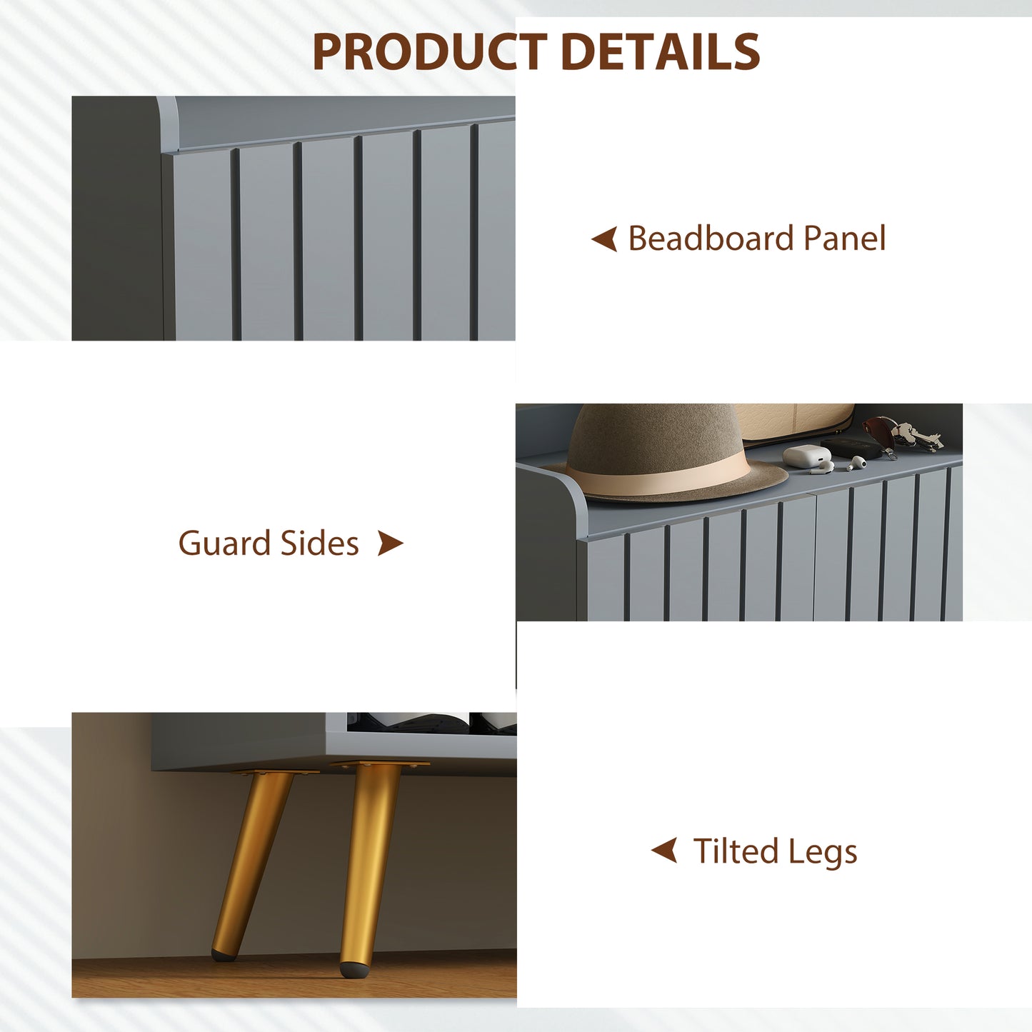 Shoe Cabinet with Beadboard Doors for 15 Pairs of Shoes, Light Grey