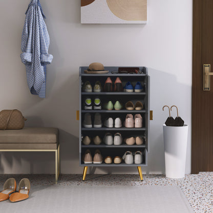 Shoe Cabinet with Beadboard Doors for 15 Pairs of Shoes, Light Grey