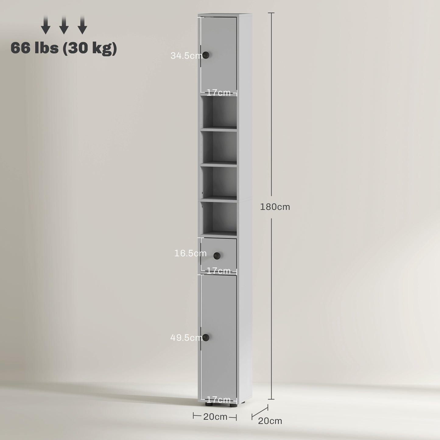 Slim Bathroom Cabinet, Toilet Roll Storage w/ Open Shelves, Grey
