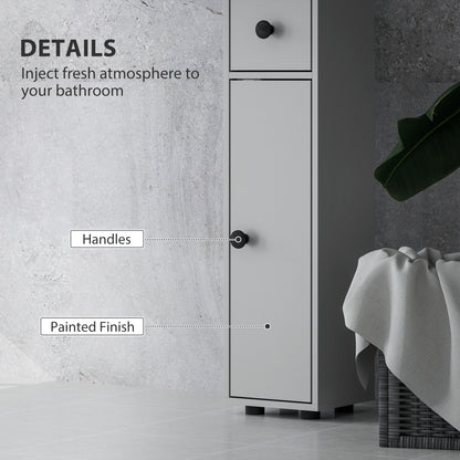 Slim Bathroom Cabinet, Toilet Roll Storage w/ Open Shelves, Grey