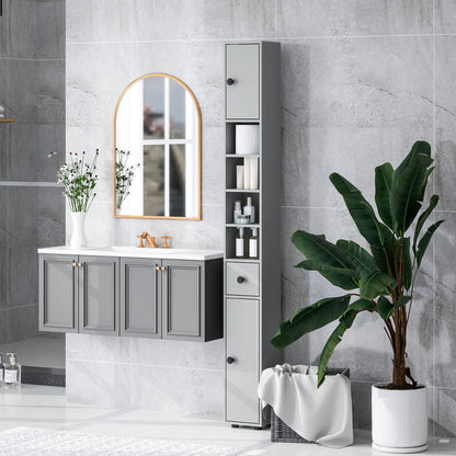 Slim Bathroom Cabinet, Toilet Roll Storage w/ Open Shelves, Grey