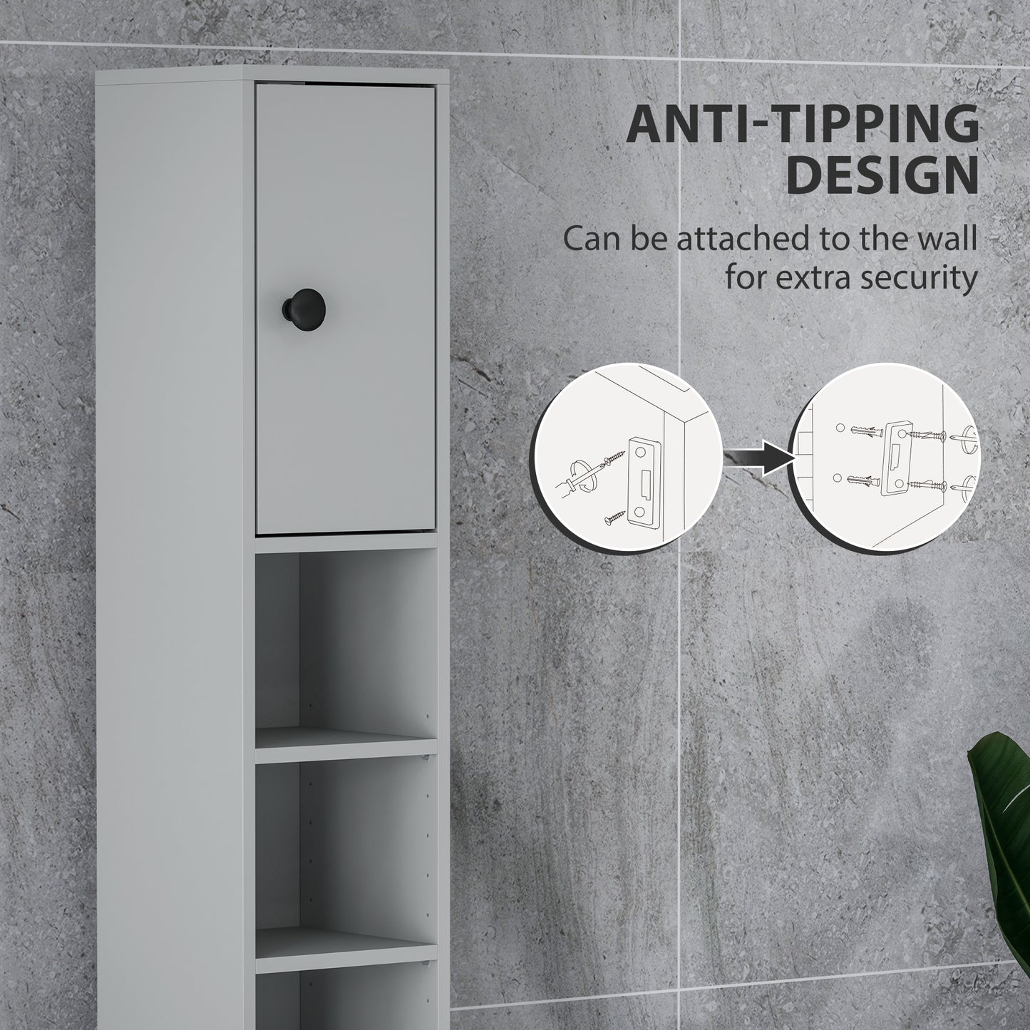 Slim Bathroom Cabinet, Toilet Roll Storage w/ Open Shelves, Grey