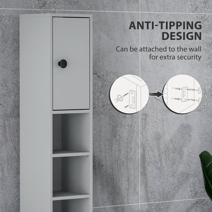 Slim Bathroom Cabinet, Toilet Roll Storage w/ Open Shelves, Grey