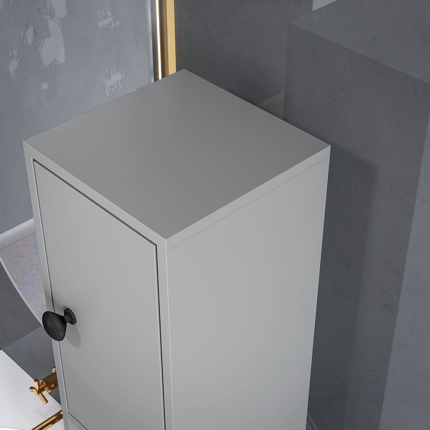 Slim Bathroom Cabinet, Toilet Roll Storage w/ Open Shelves, Grey