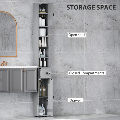 Slim Bathroom Cabinet, Toilet Roll Storage w/ Open Shelves, Grey
