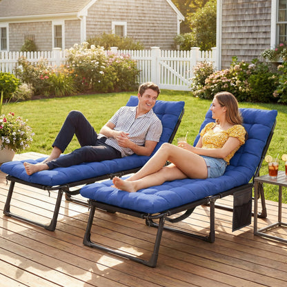 Folding Sun Loungers Set of 2, Oversized Camping Bed, Blue