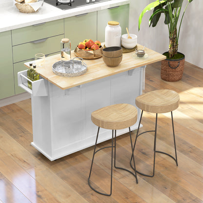 Kitchen Island on Wheels, Kitchen Cart with Drop Leaf, White