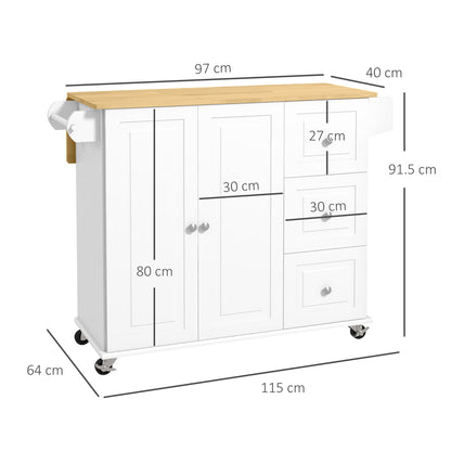 Kitchen Island on Wheels, Kitchen Cart with Drop Leaf, White