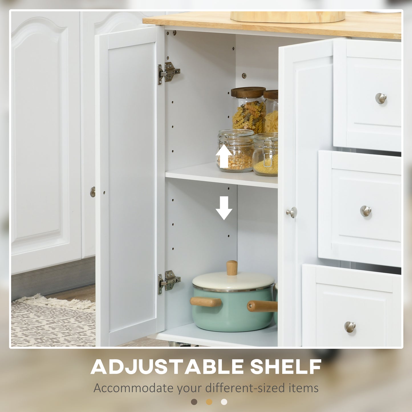 Kitchen Island on Wheels, Kitchen Cart with Drop Leaf, White
