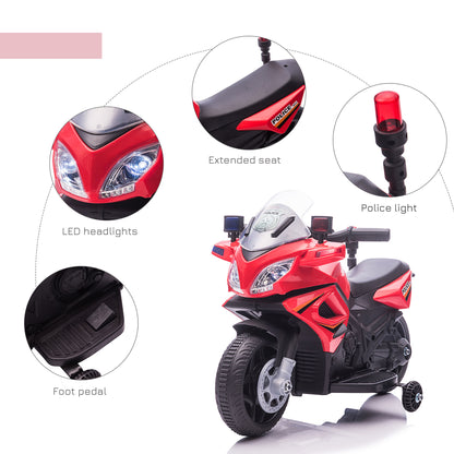 Kids 6V Electric Ride On Motorcycle Police Car Vehicle w/ Lights Horn Realistic Sound Outdoor Play Toy for 18 - 36 months Red