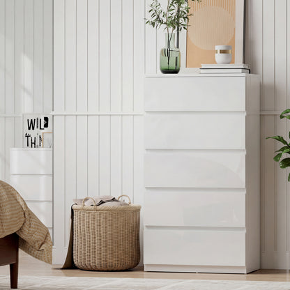 High Gloss Chest of Drawers, 5-Drawer Storage Cabinets, For Bedroom - White