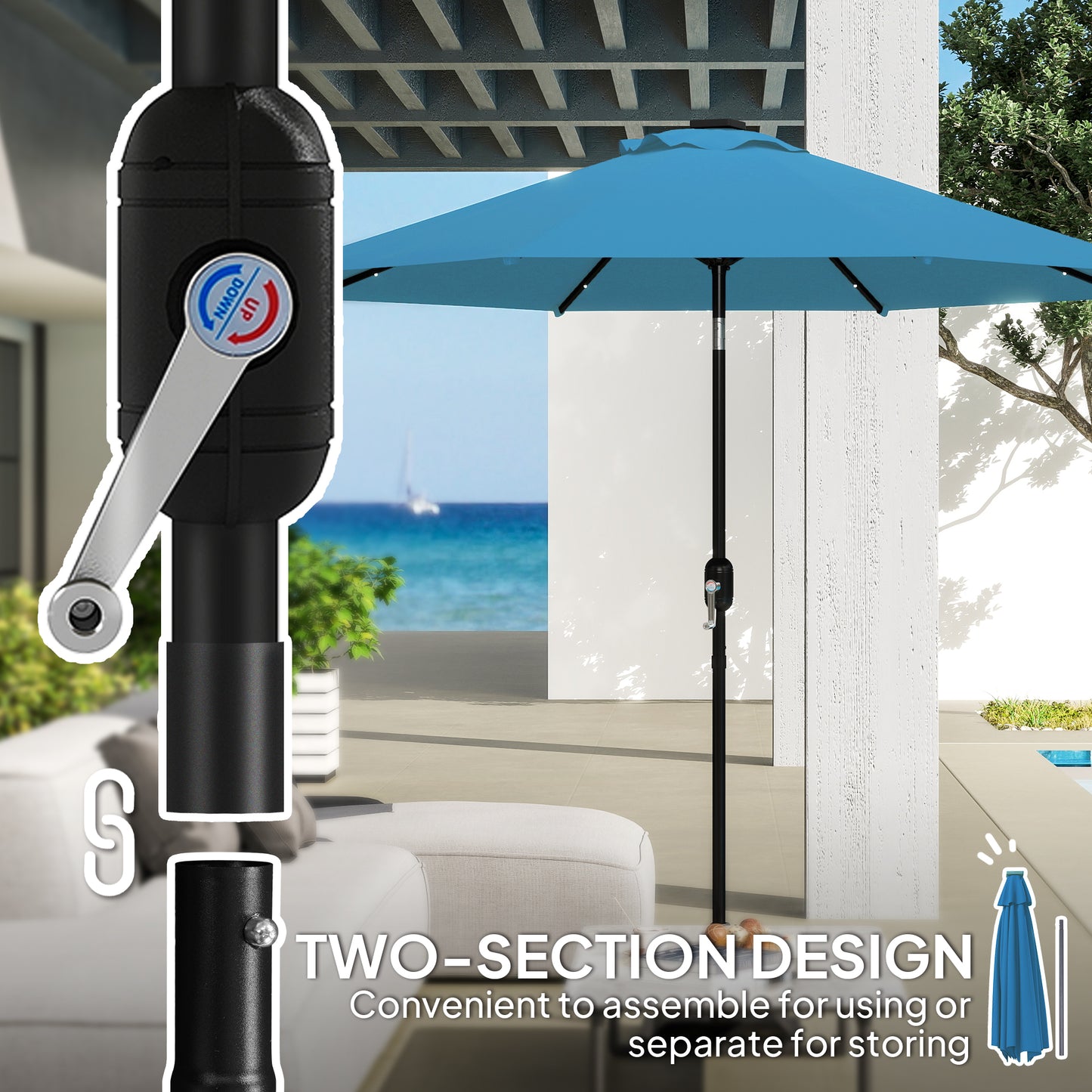 24 LED Solar Powered Parasol Umbrella Garden Tilt Outdoor String Light