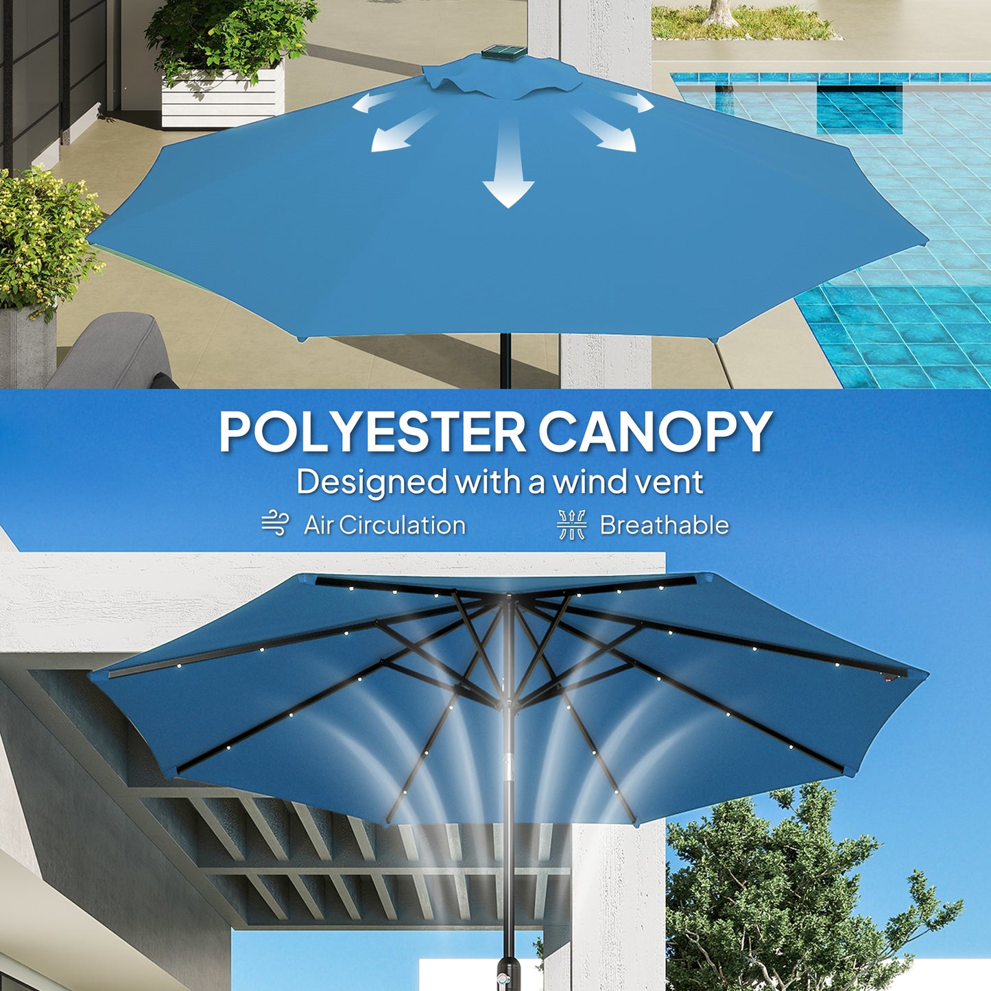 24 LED Solar Powered Parasol Umbrella Garden Tilt Outdoor String Light