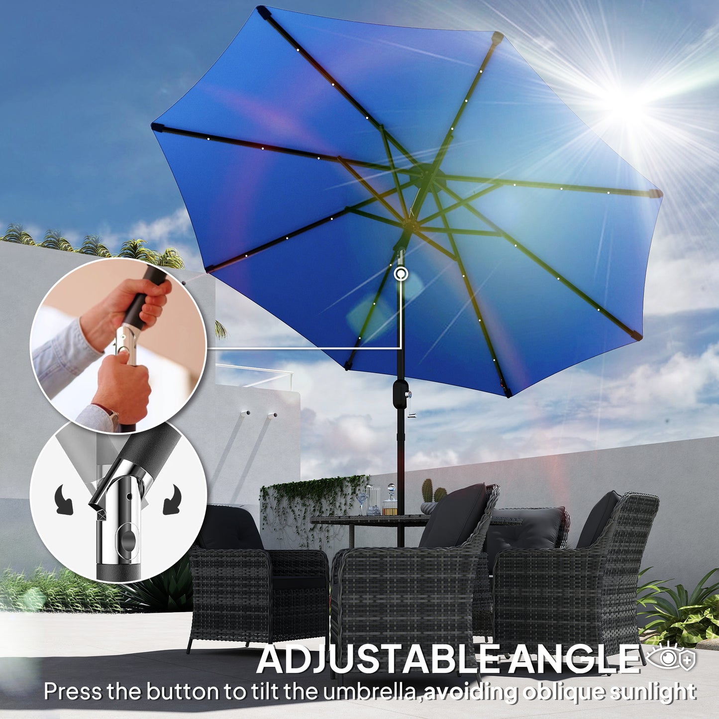 24 LED Solar Powered Parasol Umbrella Garden Tilt Outdoor String Light