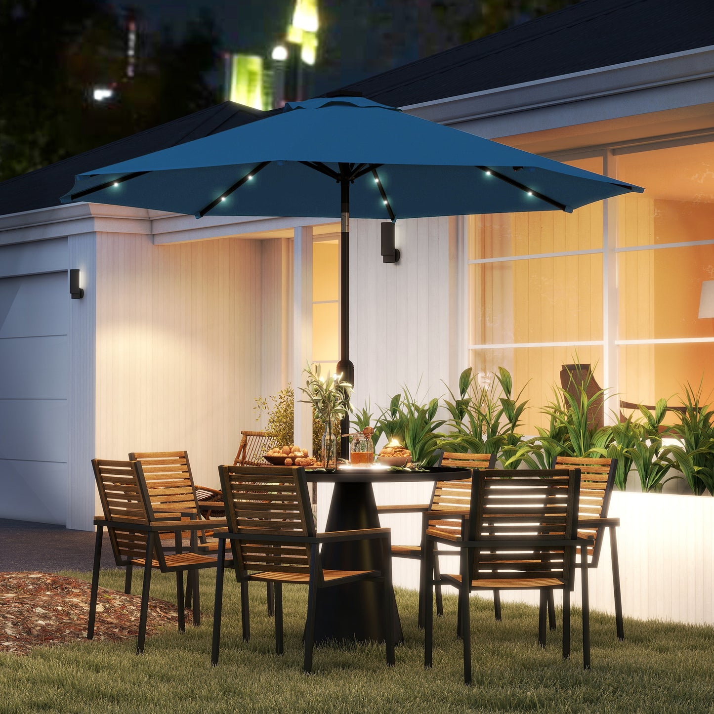 24 LED Solar Powered Parasol Umbrella Garden Tilt Outdoor String Light