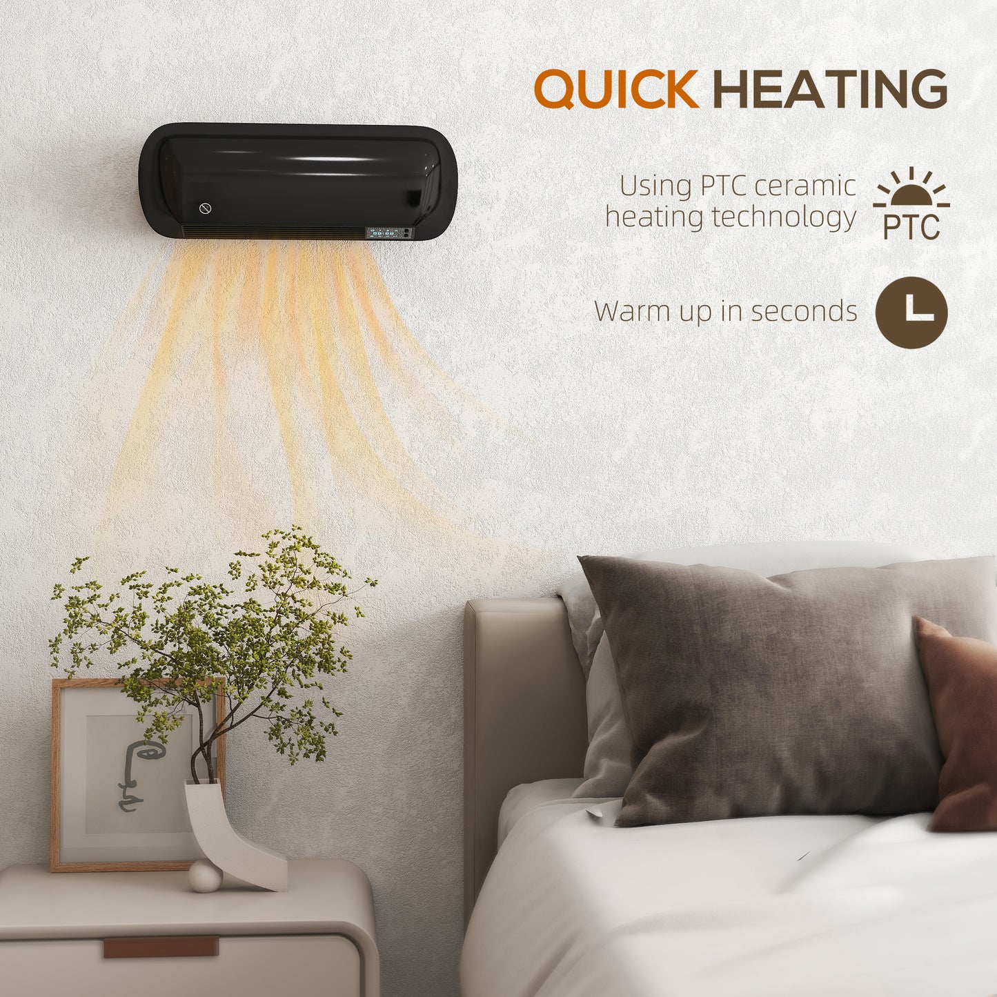 Ceramic Electric Heater 2000W with Fan, Wall Mounted, Black