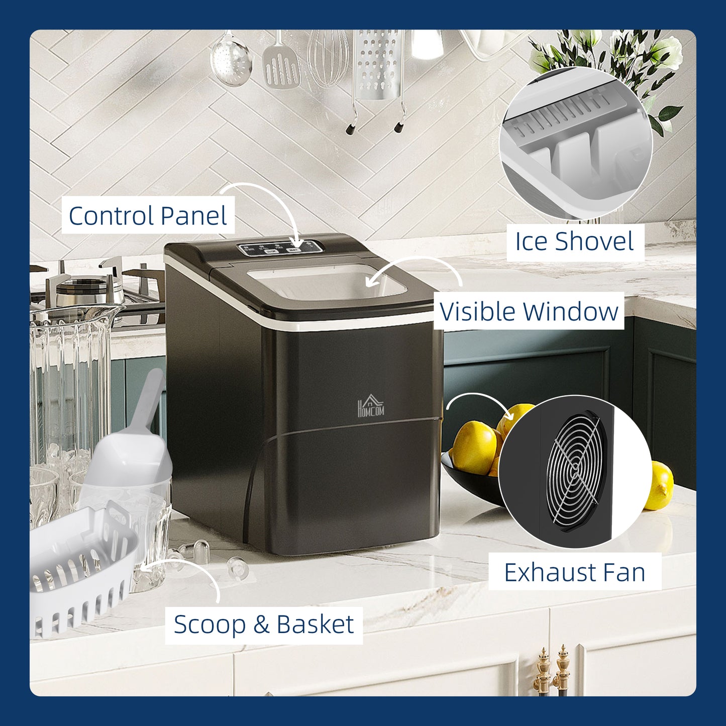 Ice Maker 12kg/24H Production with Scoop Basket for Home /Black