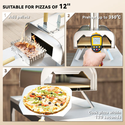 Portable Wood Pellet Pizza Oven with Foldable Legs 12 Inch Stone
