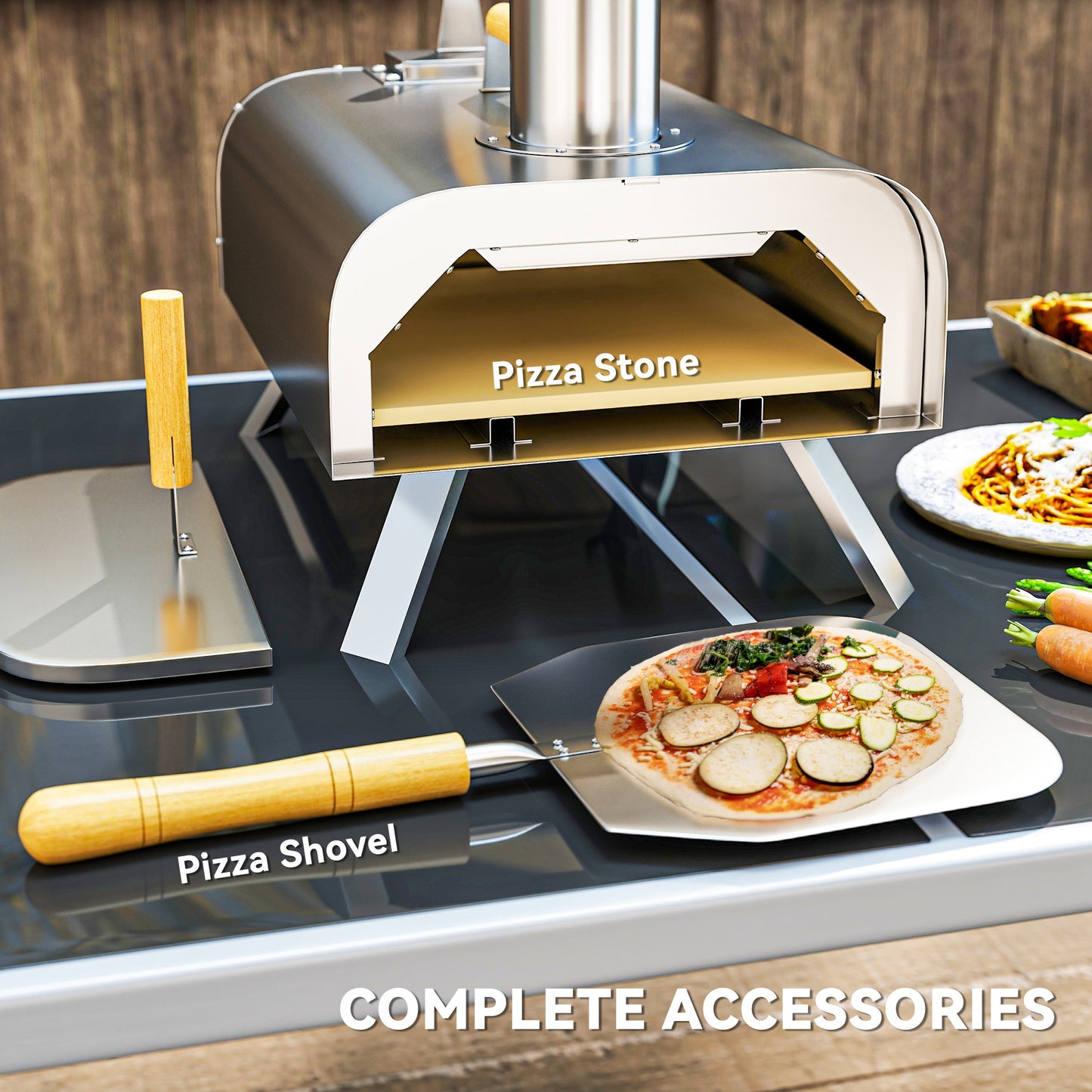 Portable Wood Pellet Pizza Oven with Foldable Legs 12 Inch Stone