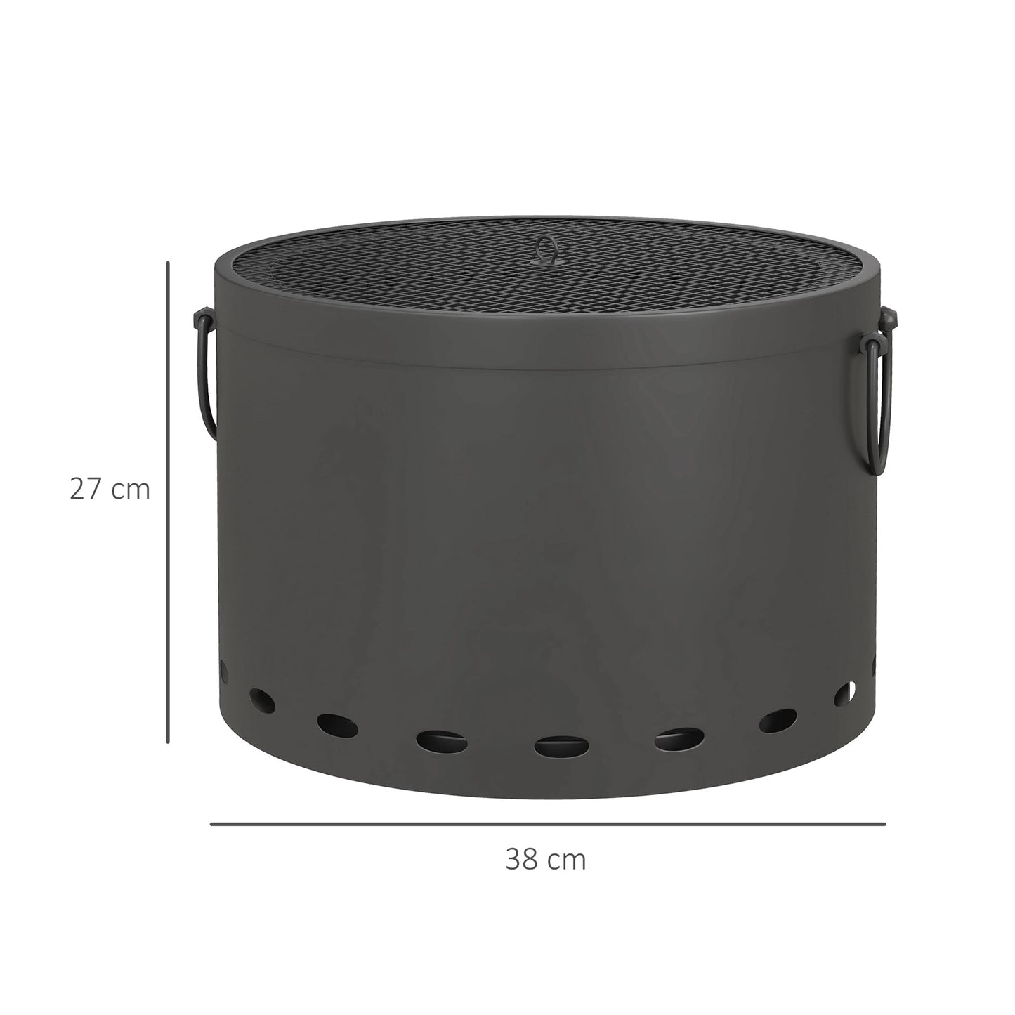 38cm Smokeless Wood Burning Firepit Metal Fire Pit, Dark Grey