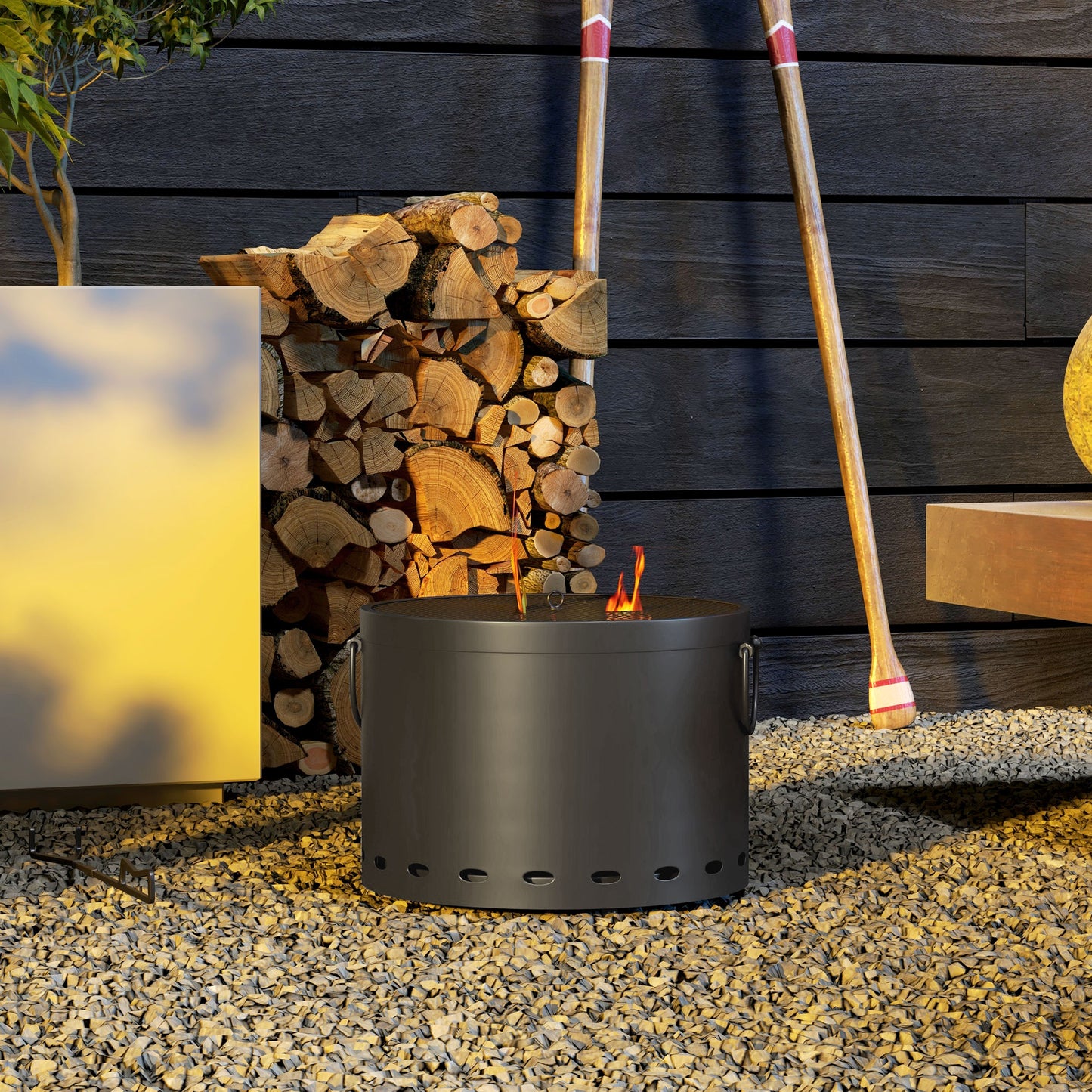 38cm Smokeless Wood Burning Firepit Metal Fire Pit, Dark Grey