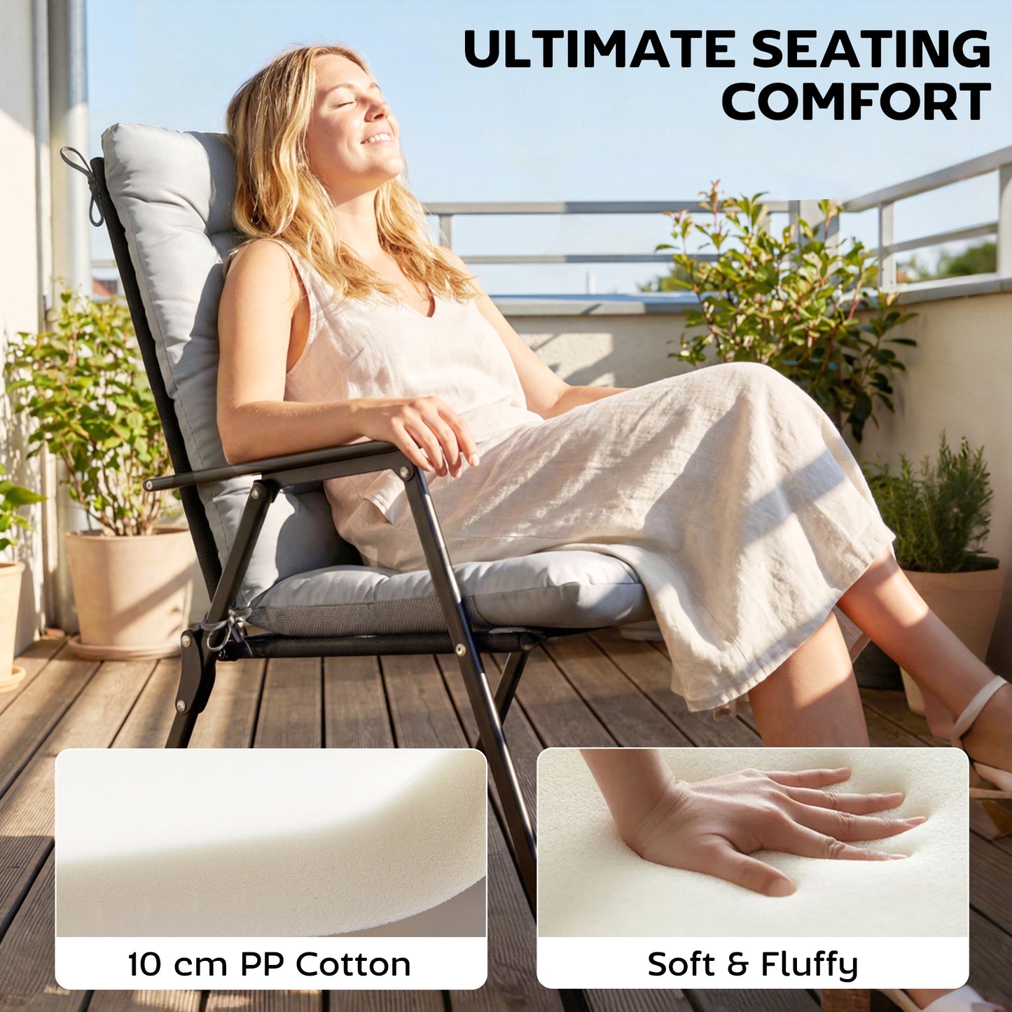 Garden Chair Cushions Set of 4, Waterproof Seat Pads, Light Grey