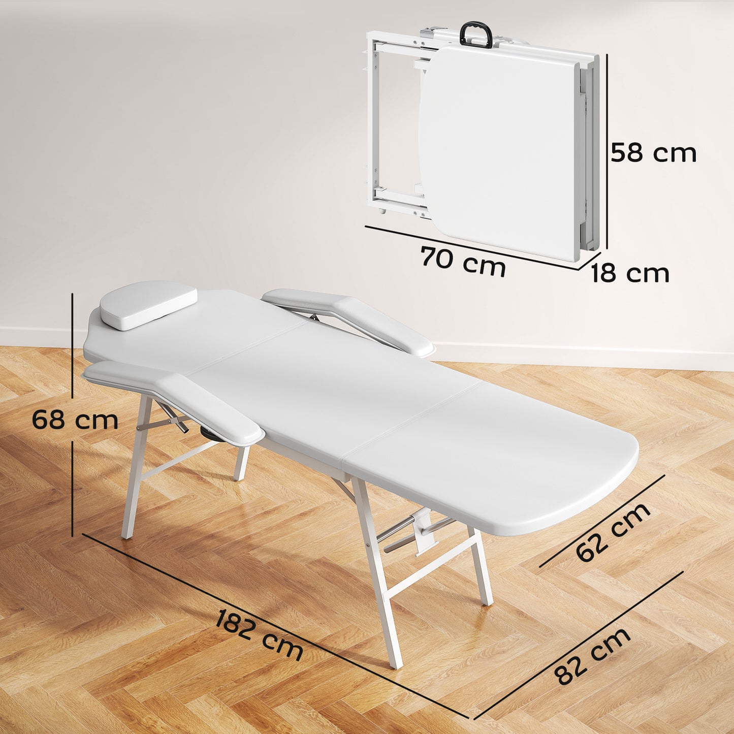 3 Section Adjustable Massage Table, Beauty Bed for Spa, Lash, White
