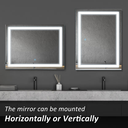 kleankin 80x60cm LED Bathroom Mirror Wall Mounted Vanity Illuminated w/ Touch Switch Accessories Home Furnishings