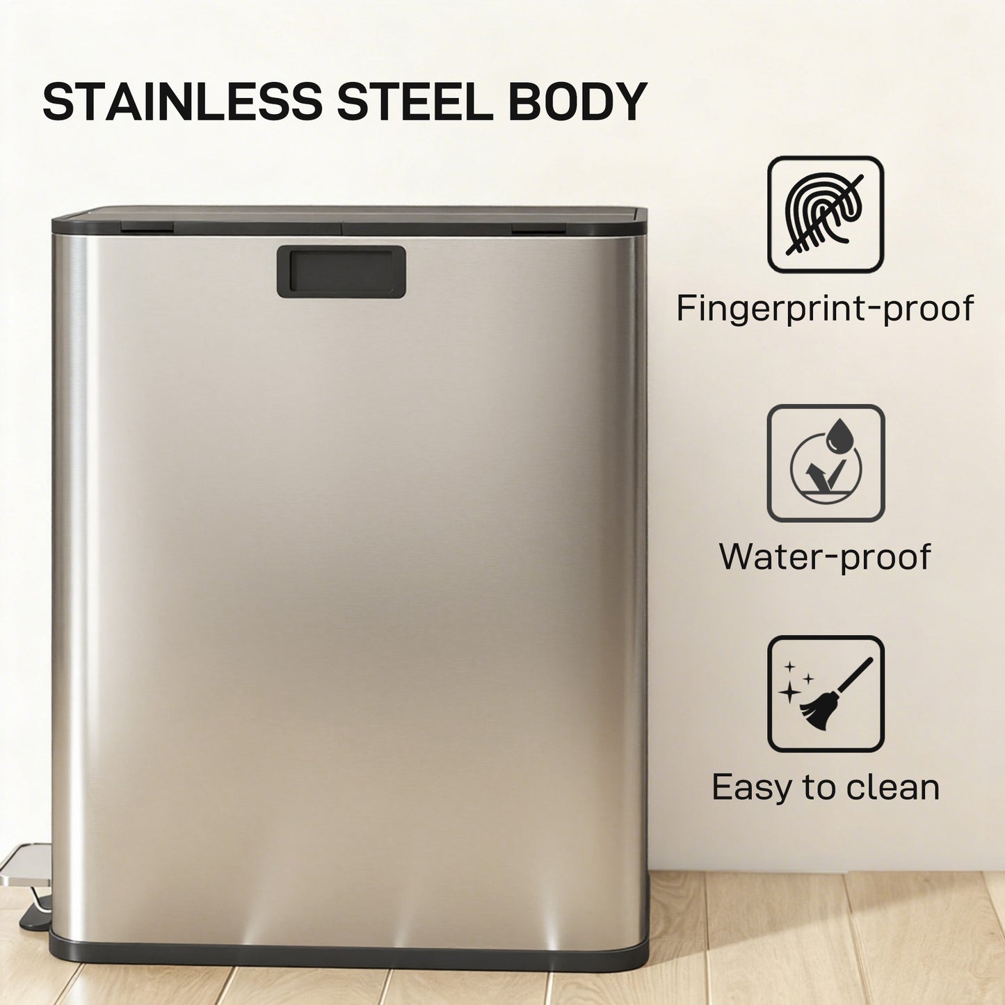 56L Dual Kitchen Bin with Removable Inner Buckets for Recycling and Waste