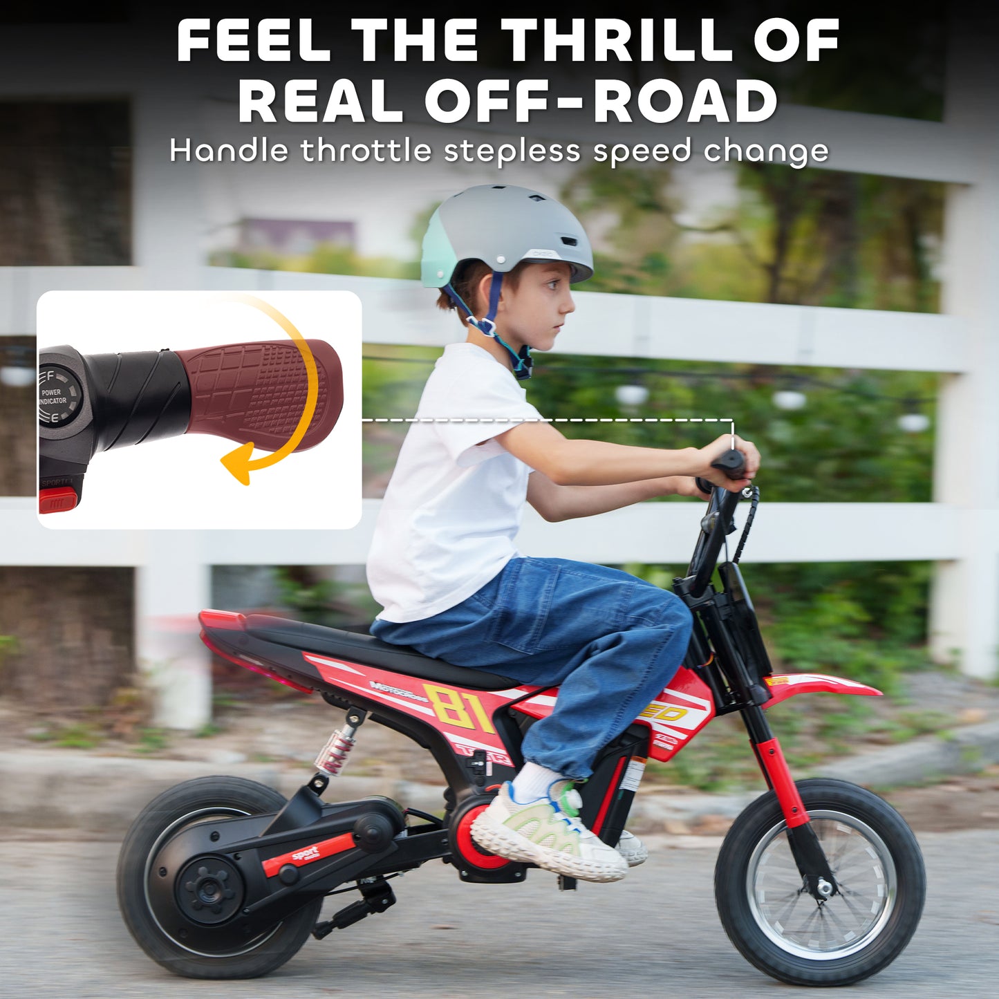 Kids Electric Motorbike, 24V Battery Powered Dirt Bike with 250W Motor, 6-16km/h, 7AH Batteries, 12" Inflatable Tires and Rear Suspension, Ride On Motorcycle for 8-12 Years Old, Red