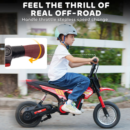 Kids Electric Motorbike, 24V Battery Powered Dirt Bike with 250W Motor, 6-16km/h, 7AH Batteries, 12" Inflatable Tires and Rear Suspension, Ride On Motorcycle for 8-12 Years Old, Red
