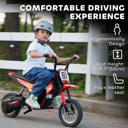 Kids Electric Motorbike, 24V Battery Powered Dirt Bike with 250W Motor, 6-16km/h, 7AH Batteries, 12" Inflatable Tires and Rear Suspension, Ride On Motorcycle for 8-12 Years Old, Red