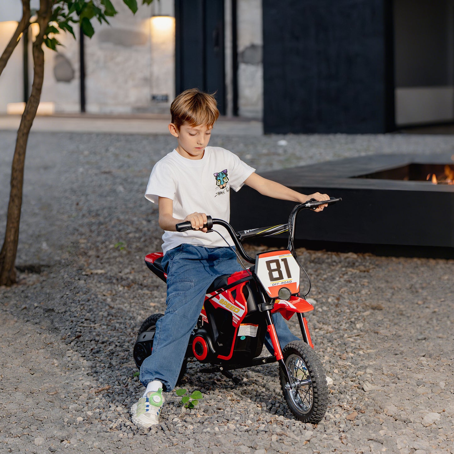 Kids Electric Motorbike, 24V Battery Powered Dirt Bike with 250W Motor, 6-16km/h, 7AH Batteries, 12" Inflatable Tires and Rear Suspension, Ride On Motorcycle for 8-12 Years Old, Red