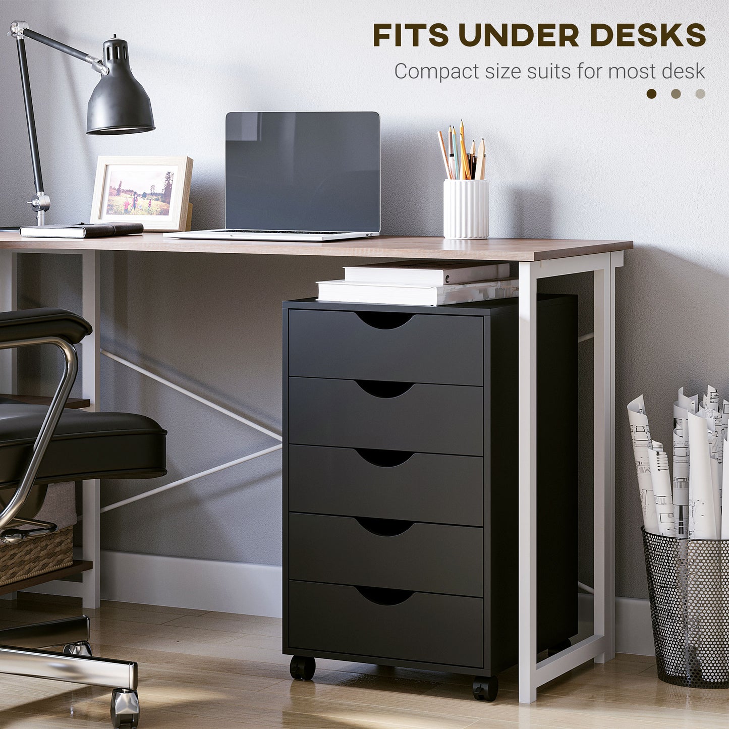 Mobile Vertical Filing Cabinet with 5 Drawers for Home Office, Black