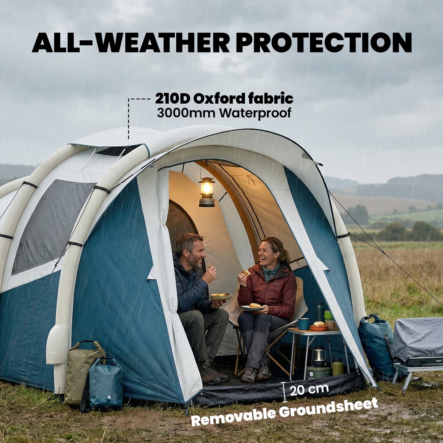 Inflatable Camping Tent w/ Air Pump, 2-3 Person Blow Up Tent Green