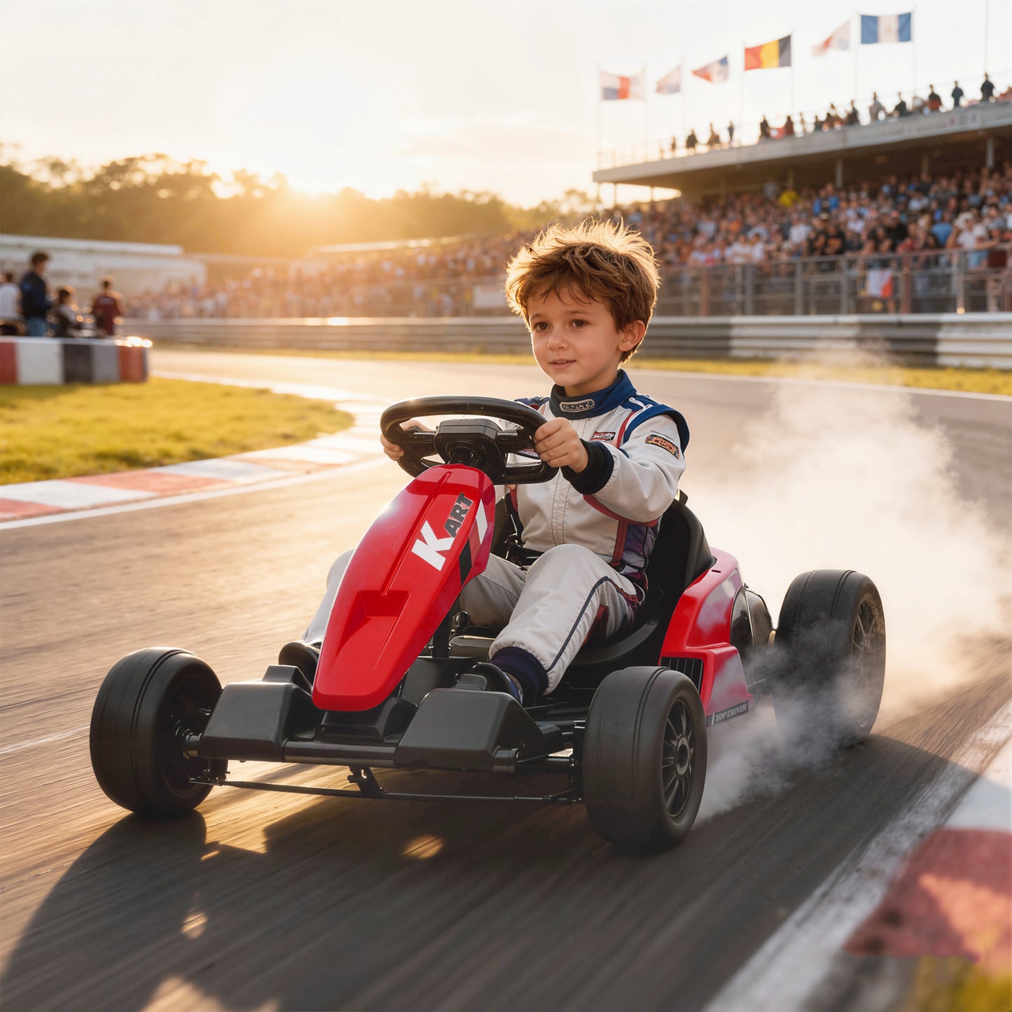 24V Electric Go Kart with Drift Mode, Adjustable Seat, Red