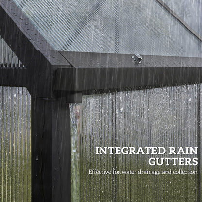 Polycarbonate Greenhouse Garden Green House with Rain Gutter, Black
