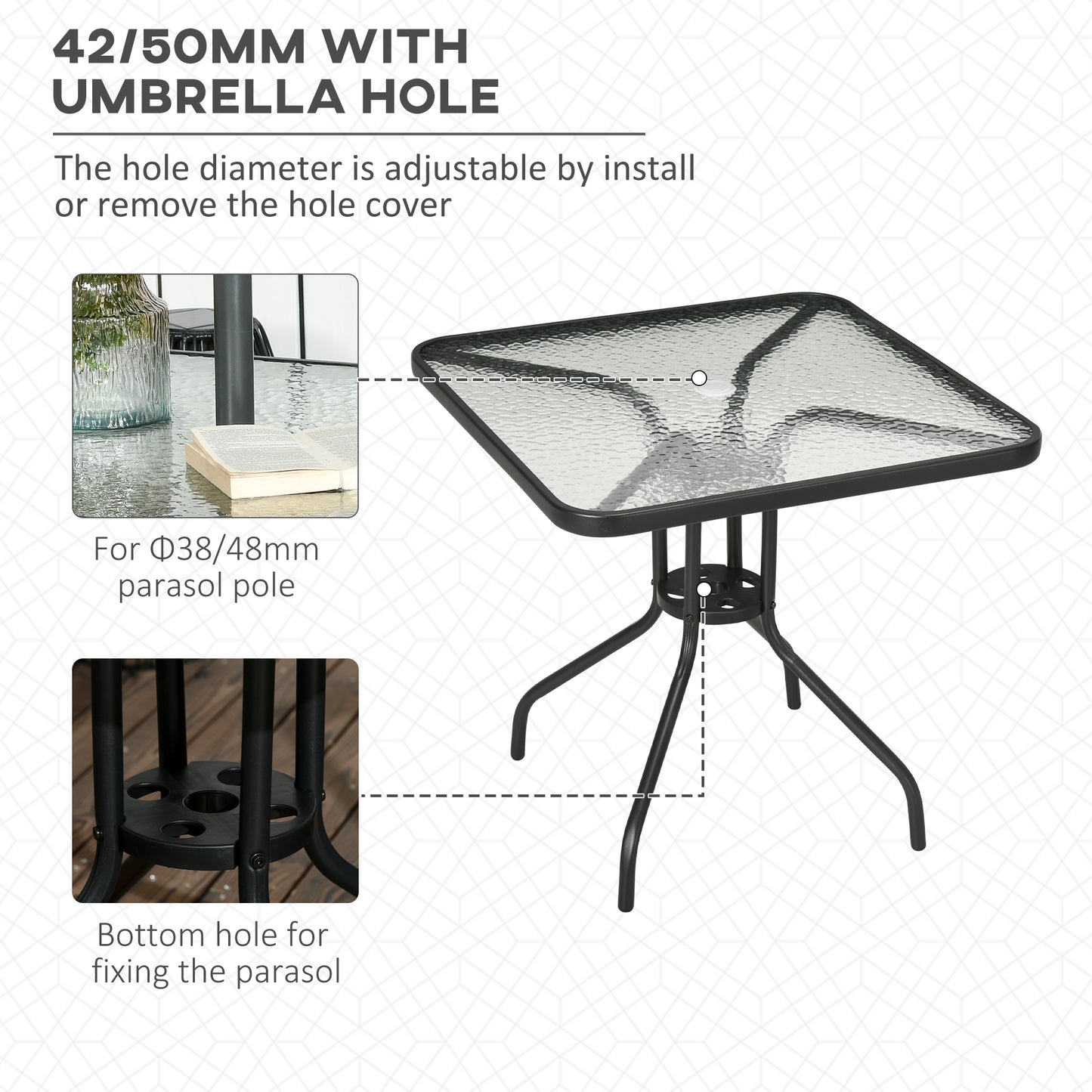 Square Patio Table, Glass Top Garden Dining Table 76 x 76cm