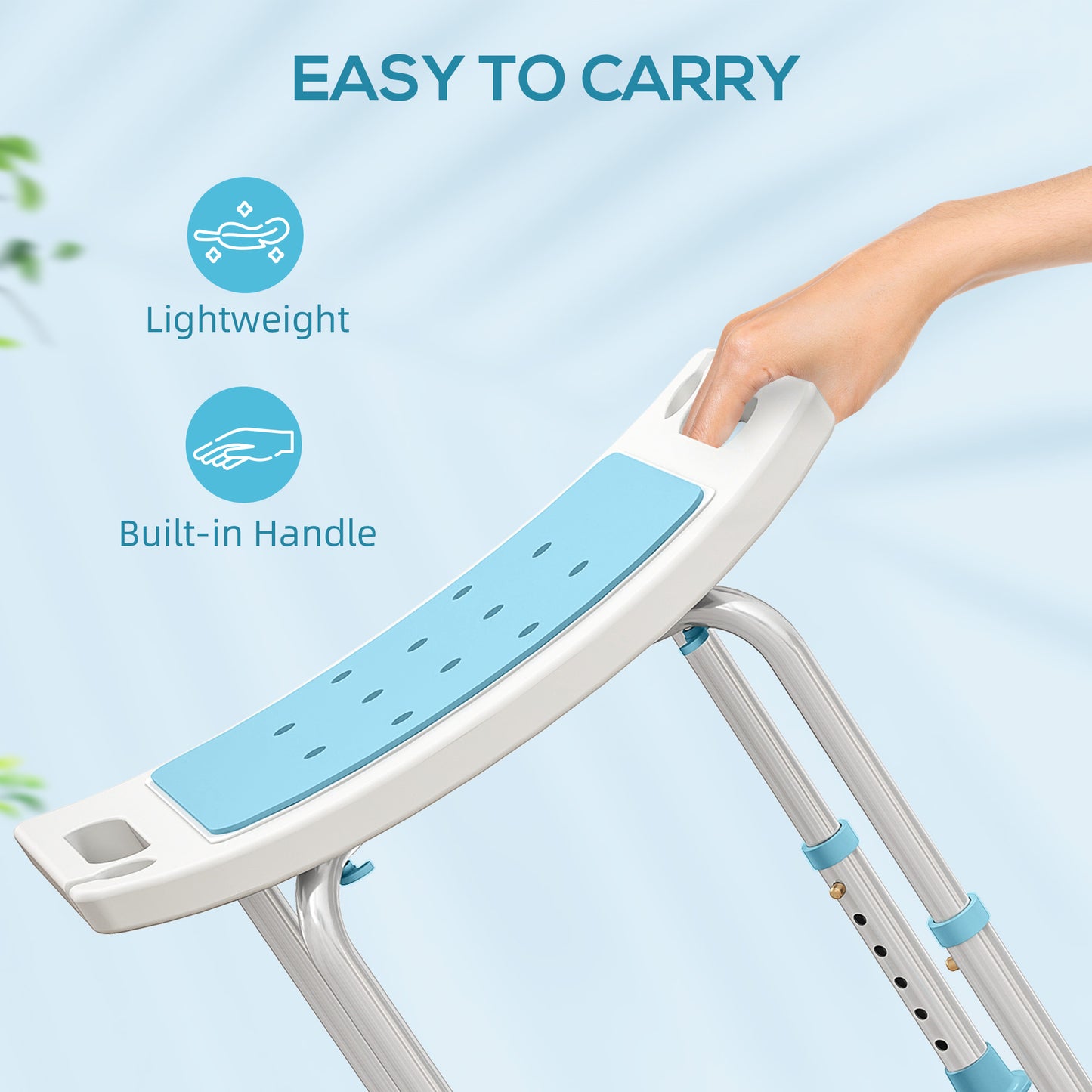 Adjust Aluminium Bath Stool Shower Non-Slip w/ Shower Hole, Turquoise