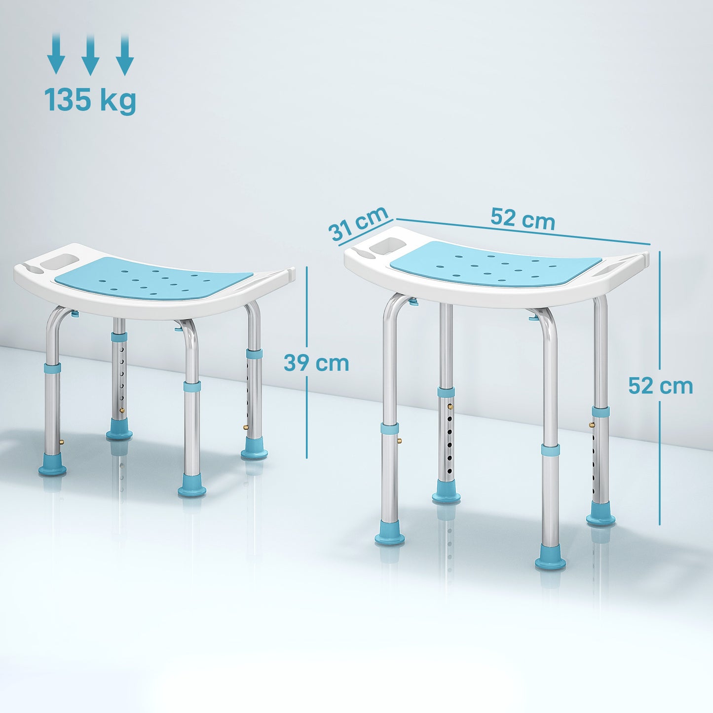 Adjust Aluminium Bath Stool Shower Non-Slip w/ Shower Hole, Turquoise