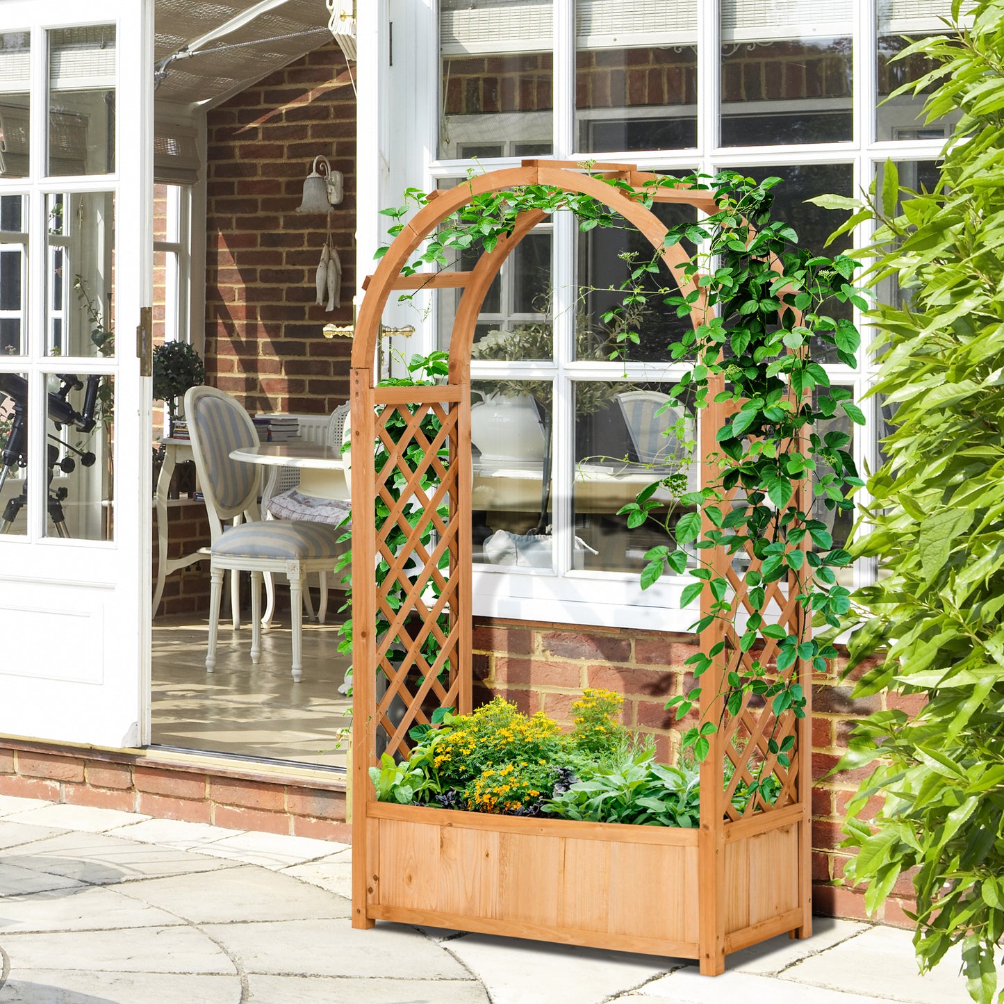 Raised Garden Bed with Arch Trellis, Garden Planter Box, Brown
